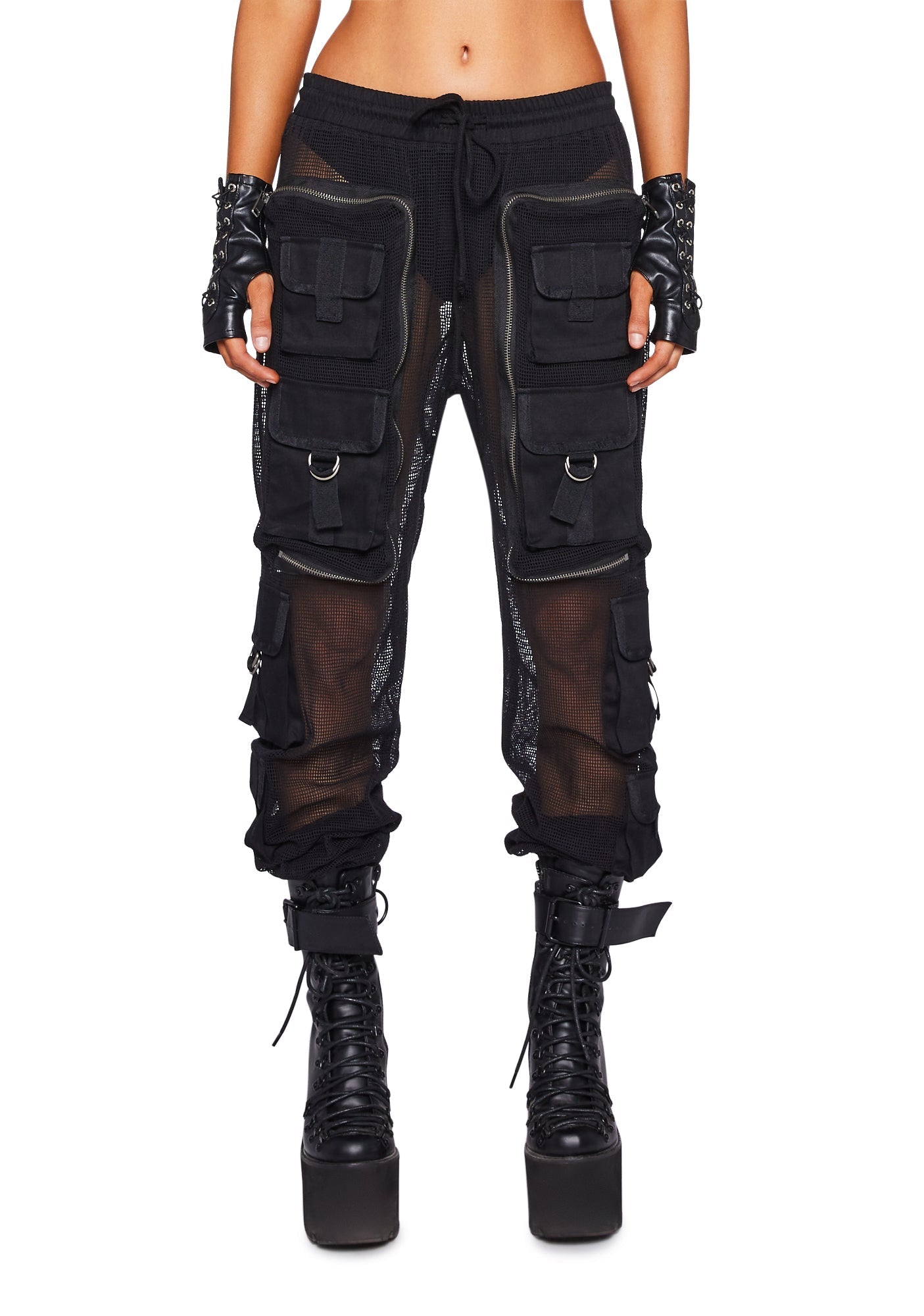 Complex Nights Fishnet Cargo Pants – Black