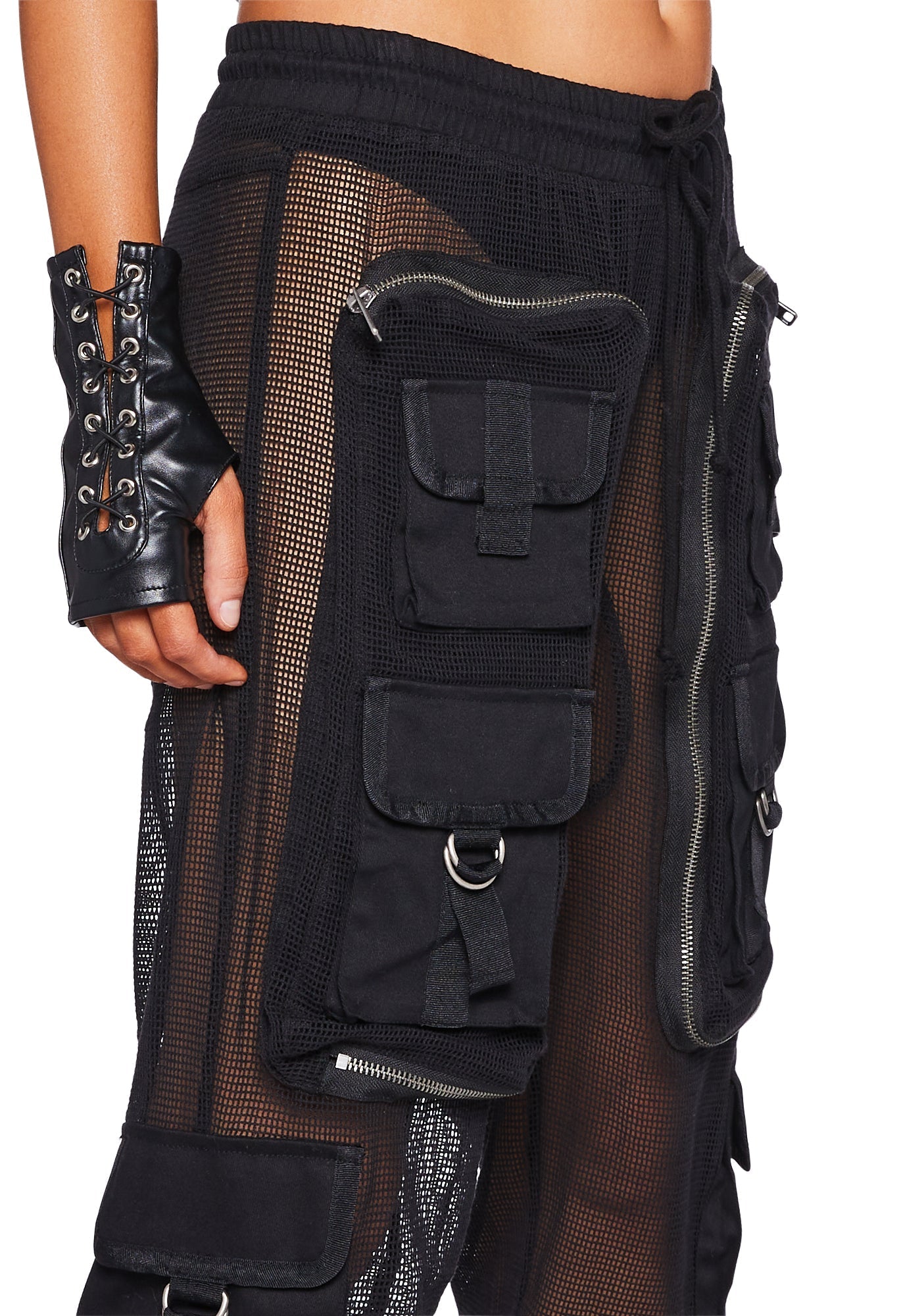 Complex Nights Fishnet Cargo Pants – Black