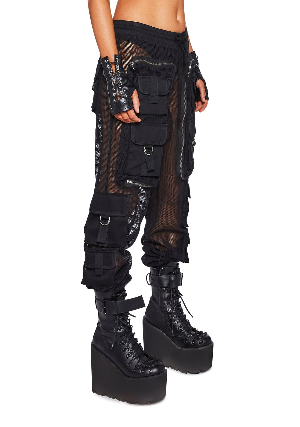 Complex Nights Fishnet Cargo Pants – Black