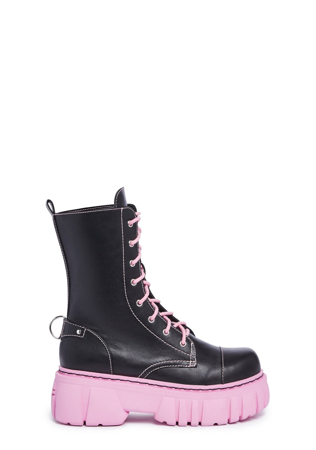 Devil Games Mismatched Combat Boots – Black/Pink