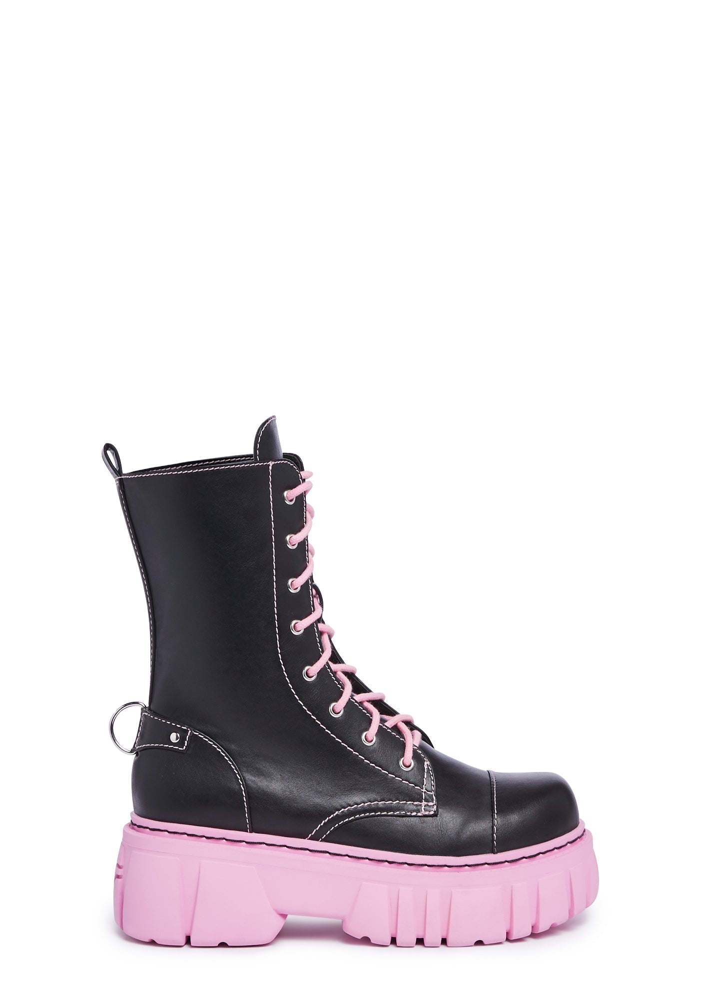 Devil Games Mismatched Combat Boots – Black/Pink