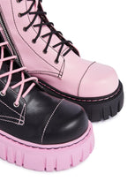 Devil Games Mismatched Combat Boots – Black/Pink