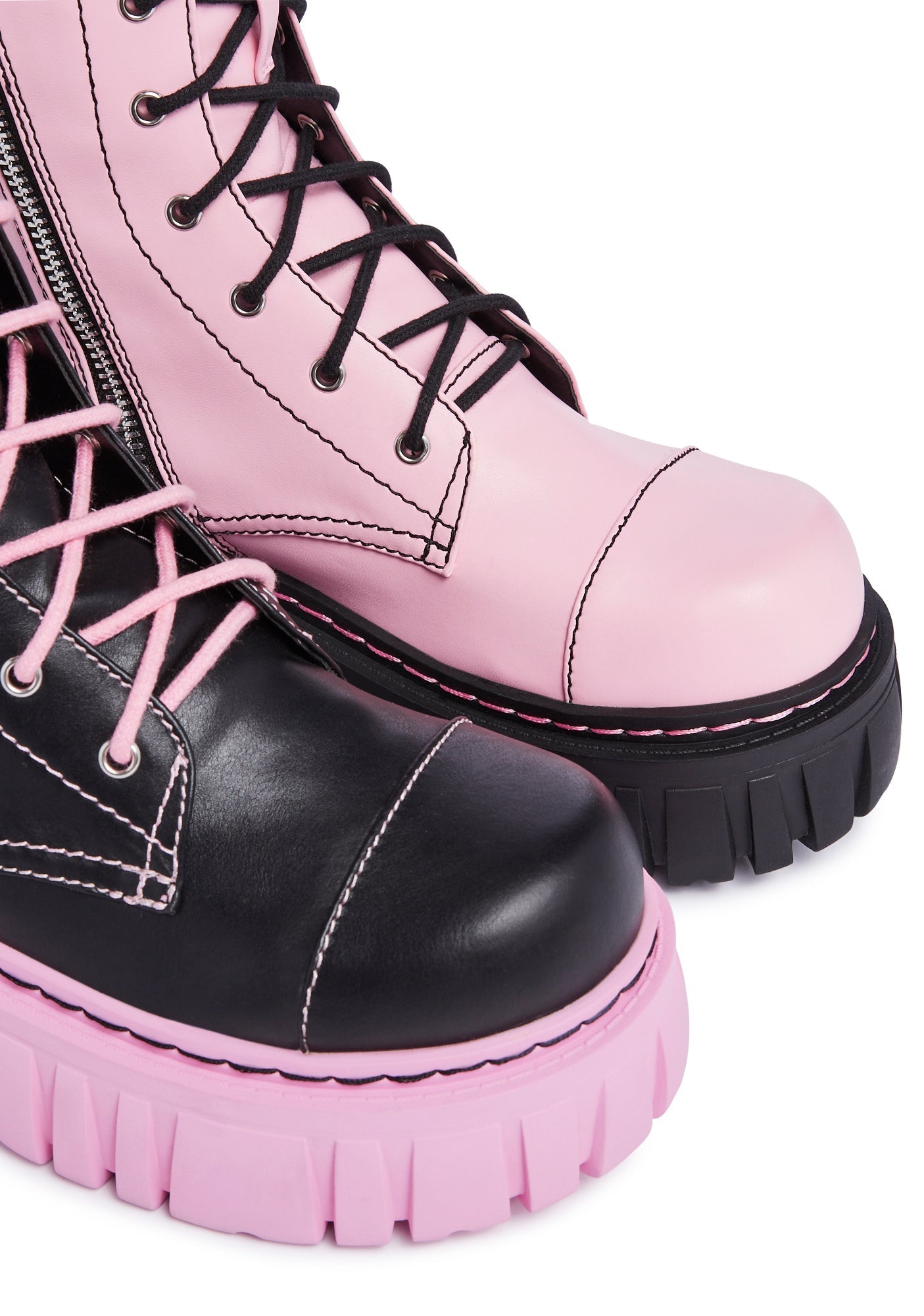 Devil Games Mismatched Combat Boots – Black/Pink