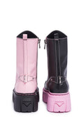 Devil Games Mismatched Combat Boots – Black/Pink