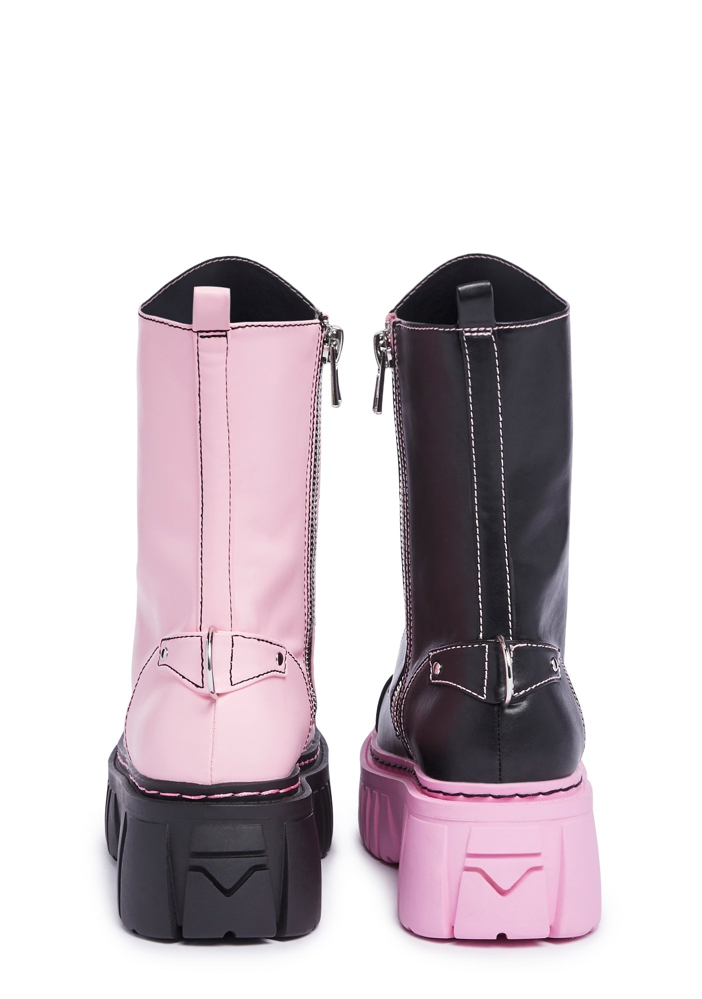 Devil Games Mismatched Combat Boots – Black/Pink